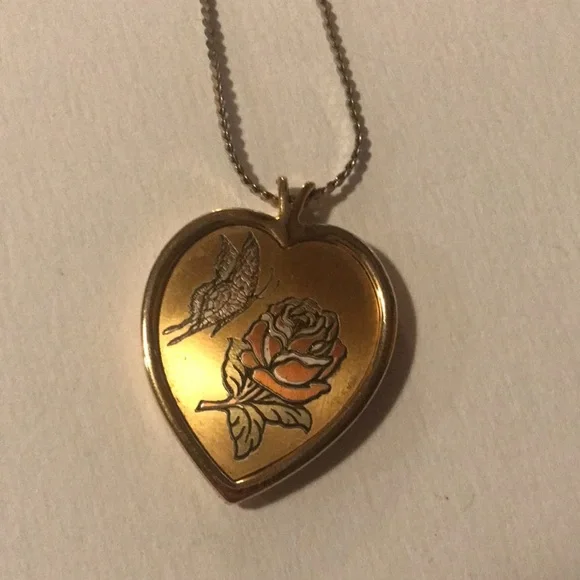 Reed & Barton Demascene Butterfly and Rose Vintage Necklace Gold Tone - Picture 4 of 9